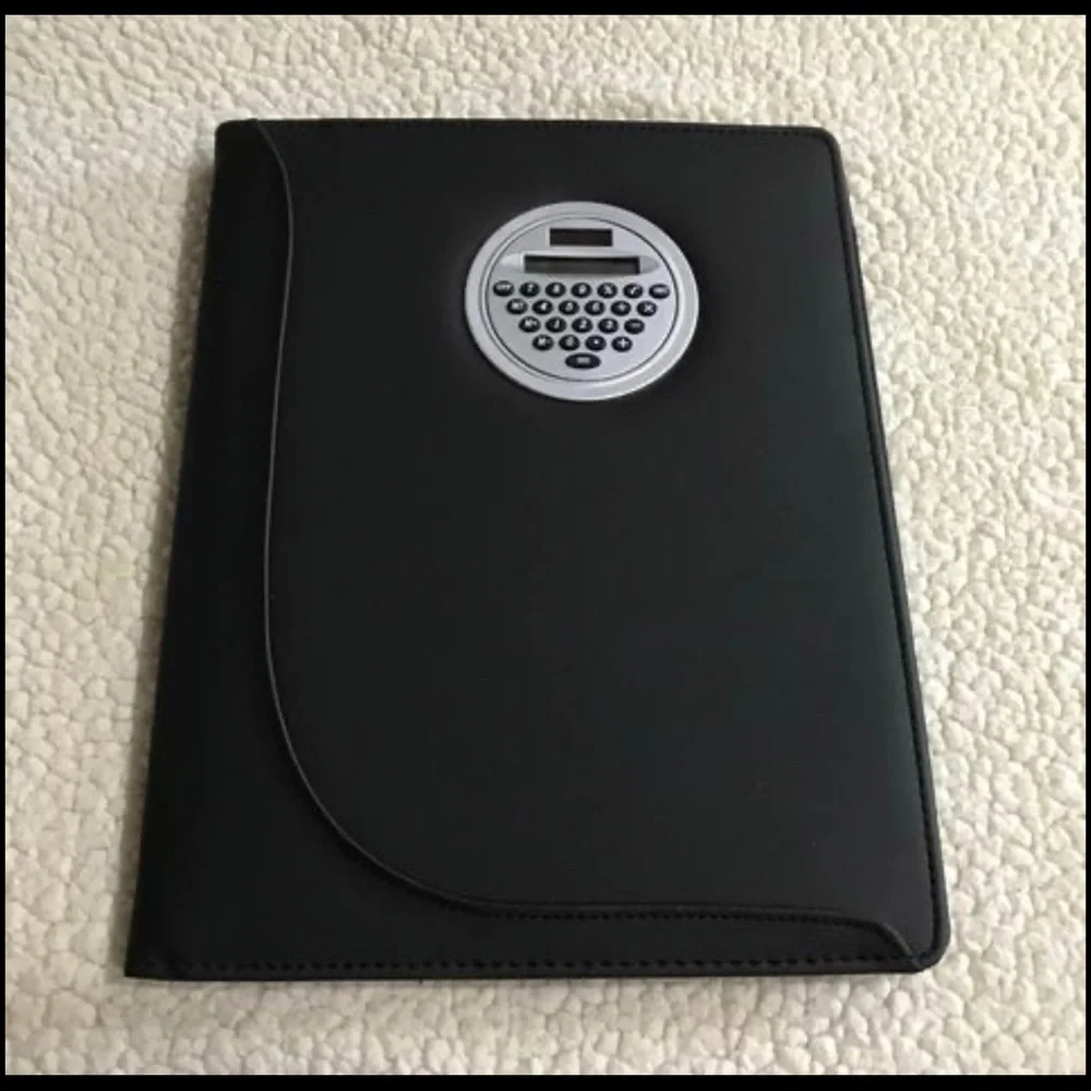 Notepad Holder w/ Calculator & Pen Holder 12”X10” Black multiple inside pockets